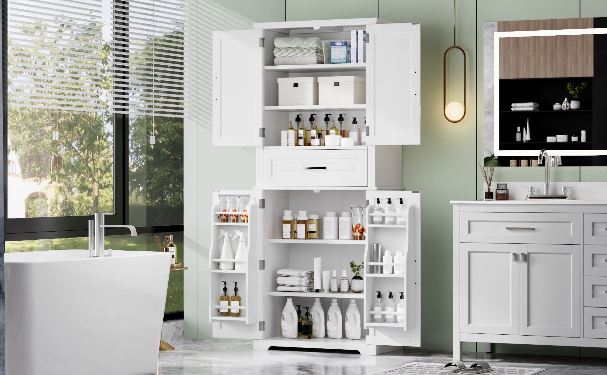 Bathroom Storage Cabinet With Multi Functional Storage Space, Drawer With Slide Rails, Adjustable Shelf, White White Mdf