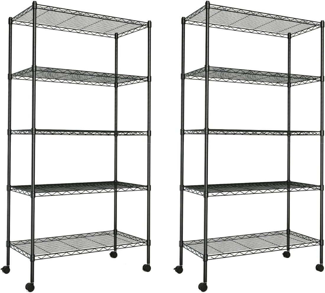 Heavy Duty 5 Shelf Storage Shelving Unit, 1250Lbs Loading Capacity, 29.92" D X 13.98" W X 62.99" H Adjustable Steel Organizer Wire Rack, Black, 2 Pack Black Steel