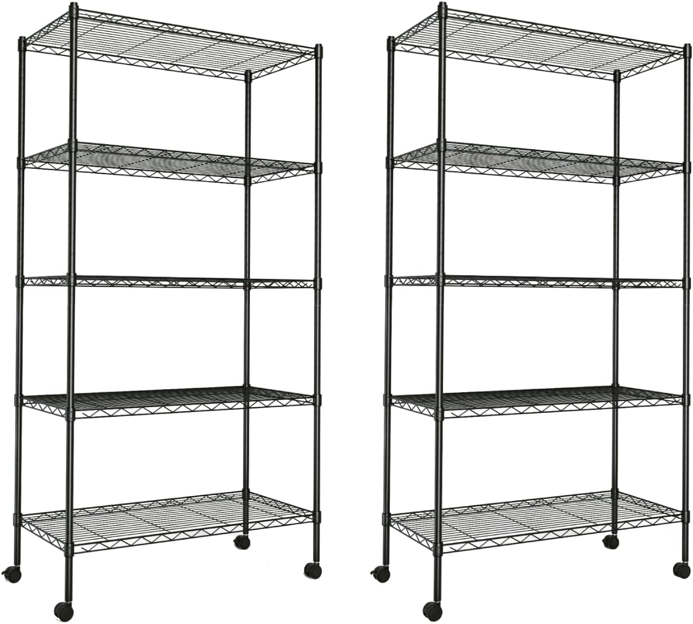 Heavy Duty 5 Shelf Storage Shelving Unit, 1250Lbs Loading Capacity, 29.92" D X 13.98" W X 62.99" H Adjustable Steel Organizer Wire Rack, Black, 2 Pack Black Steel