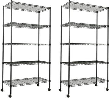 Heavy Duty 5 Shelf Storage Shelving Unit, 1250Lbs Loading Capacity, 29.92" D X 13.98" W X 62.99" H Adjustable Steel Organizer Wire Rack, Black, 2 Pack Black Steel
