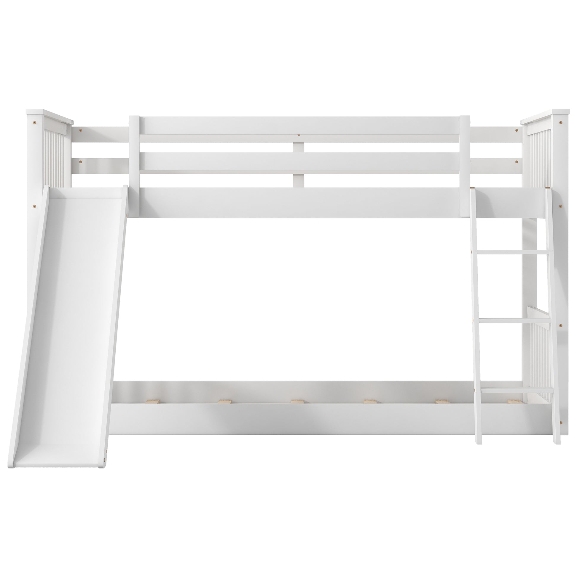Twin Over Twin Bunk Bed With Convertible Slide And Ladder, White Old Sku: Sm000213 Box Spring Not Required Twin White Wood Bedroom Bunk Pine