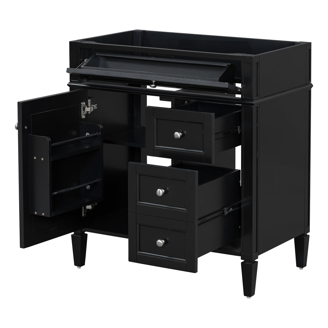 30'' Bathroom Vanity Without Top Sink, Modern Bathroom Storage Cabinet With 2 Drawers And A Tip Out Drawer Not Include Basin Black Bathroom Solid Wood Mdf