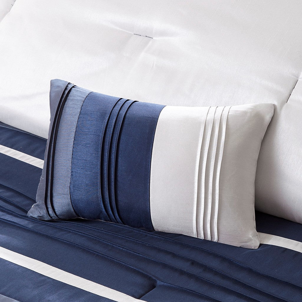 7 Piece Comforter Set Navy Queen Queen Navy Polyester