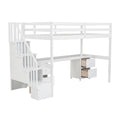 Twin Size Loft Bed Frame With Built In Desk And Double Storage Drawers,White Twin White Solid Wood Mdf