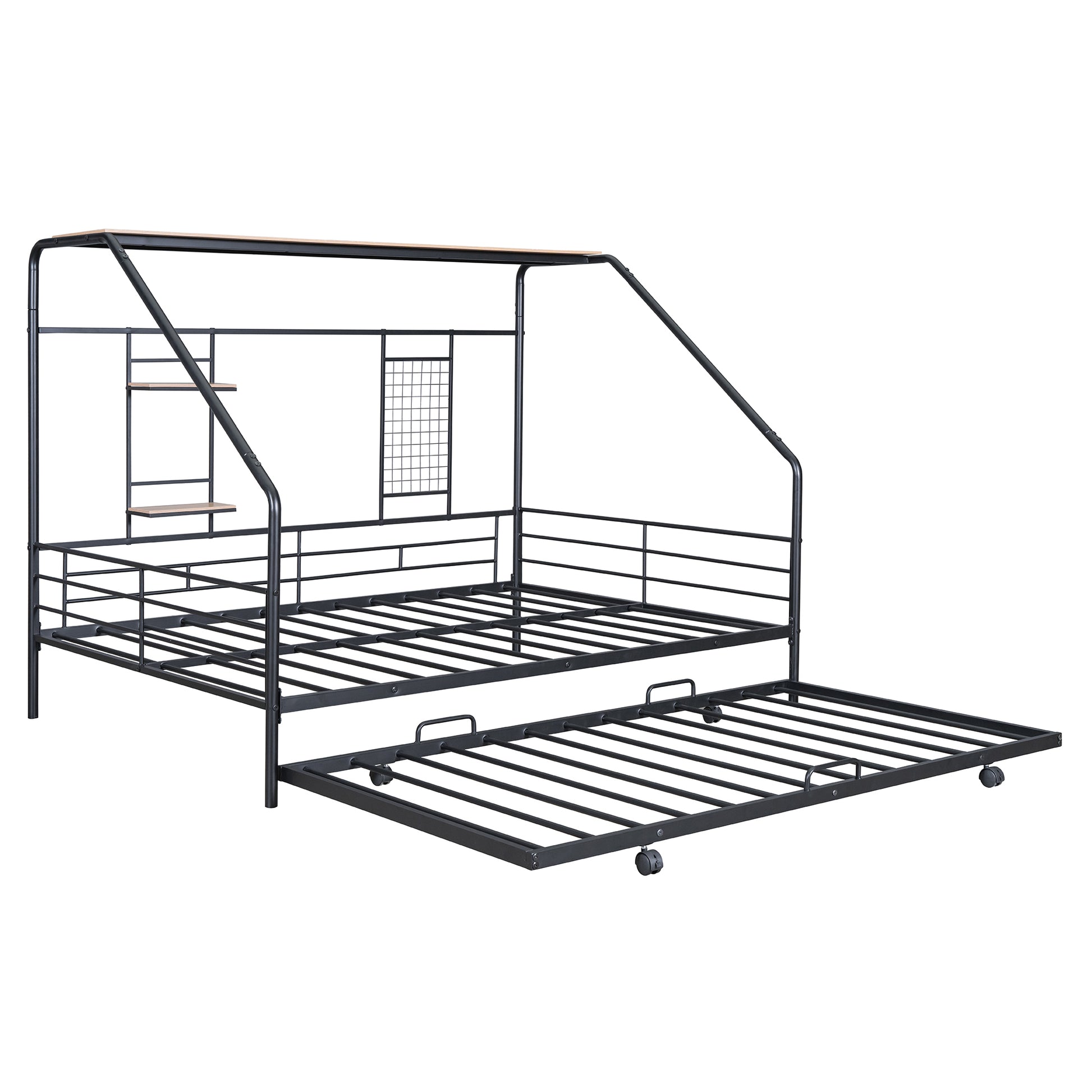 Full Size Metal House Bed With Trundle, Black Full Black Metal