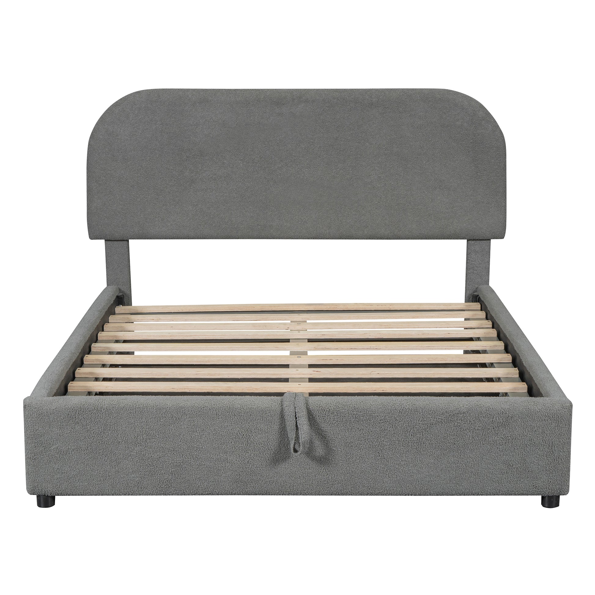 Teddy Fleece Full Size Upholstered Platform Bed With Hydraulic Storage System, Gray Full Gray Teddy