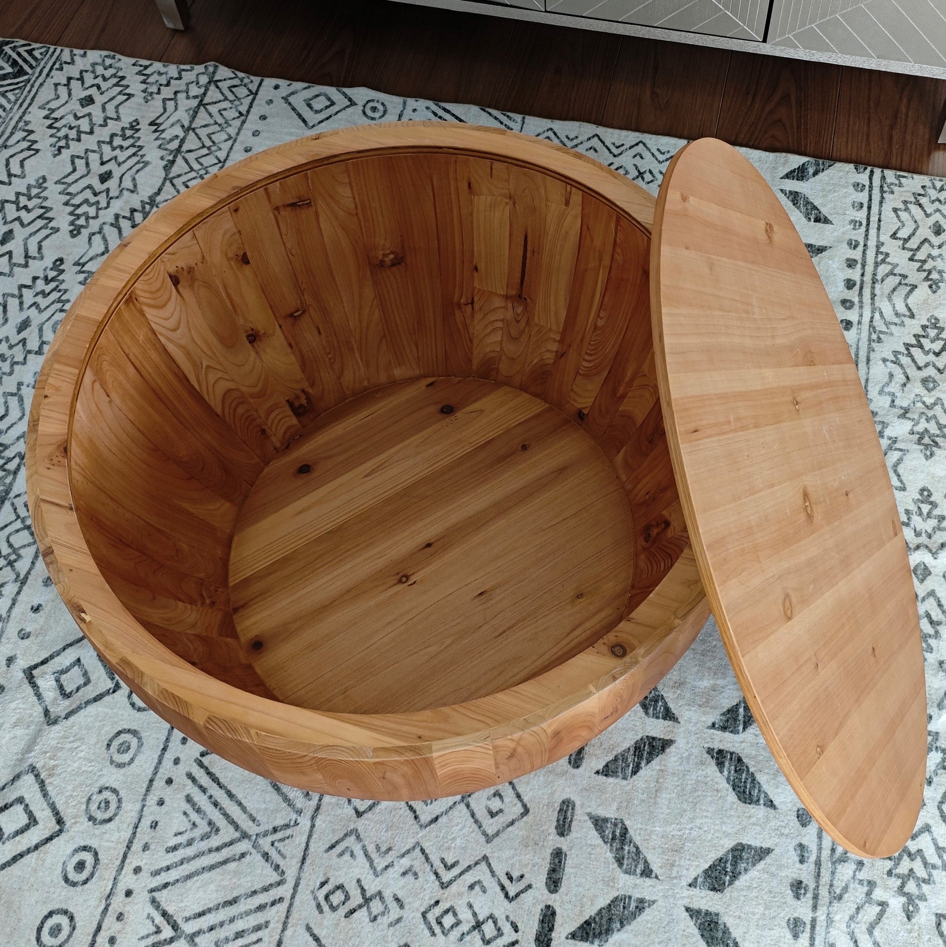31.50"Vintage Style Bucket Shaped Coffee Table For Office, Dining Room And Living Room Same Sku:W75770648 Natural Solid Wood Mdf
