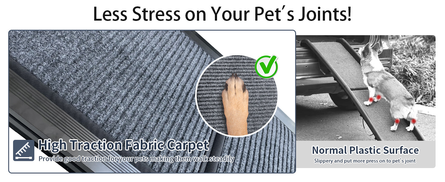 Dog Ramp For Car, 71" Long & 20" Wide Folding Portable Pet Stair Ramp With Non Slip Rug Surface, Extra Wide Dog Steps For Medium & Large Dogs Up To 250Lbs Enter A Car, Suv & Truck Grey Aluminium