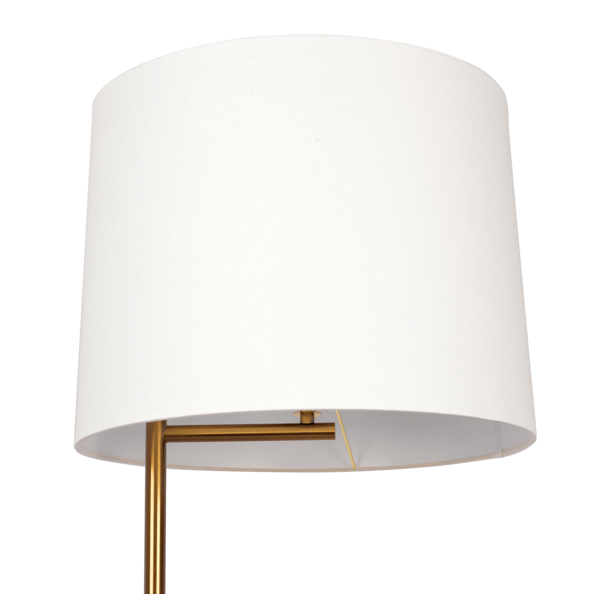 Zenith Offset Brass Base Floor Lamp With Drum Shaped Linen Shade Gold,White Table&Floor Lamps Brass,Linen