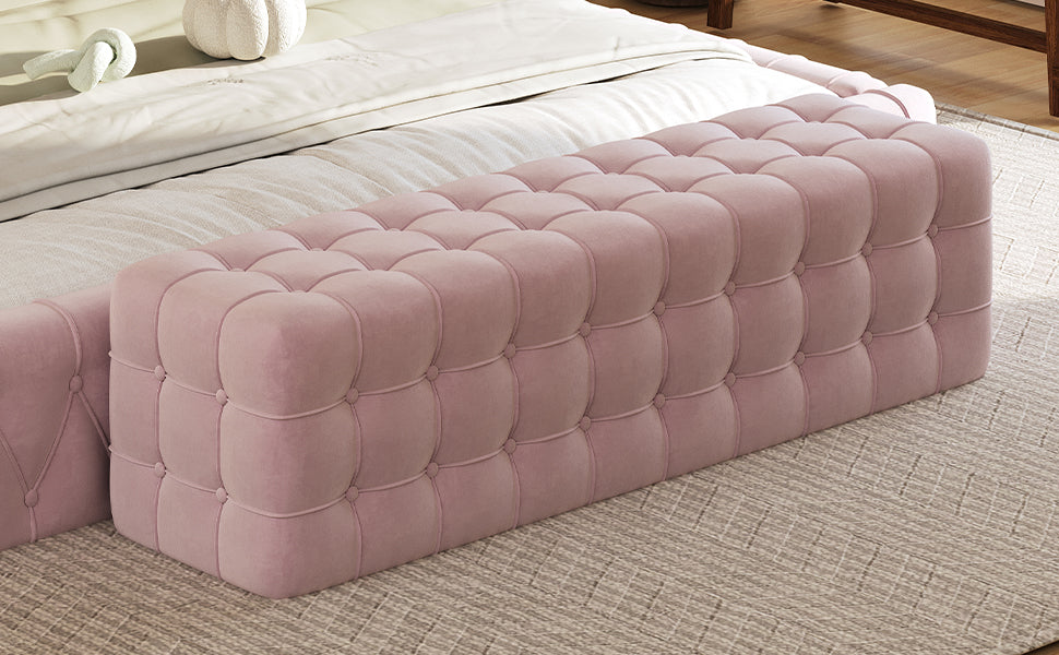 All Covered Velvet Upholstered Ottoman, Rectangular Footstool, Bedroom Footstool, No Assembly Required, Elegant And Luxurious, Pink Pink Mdf