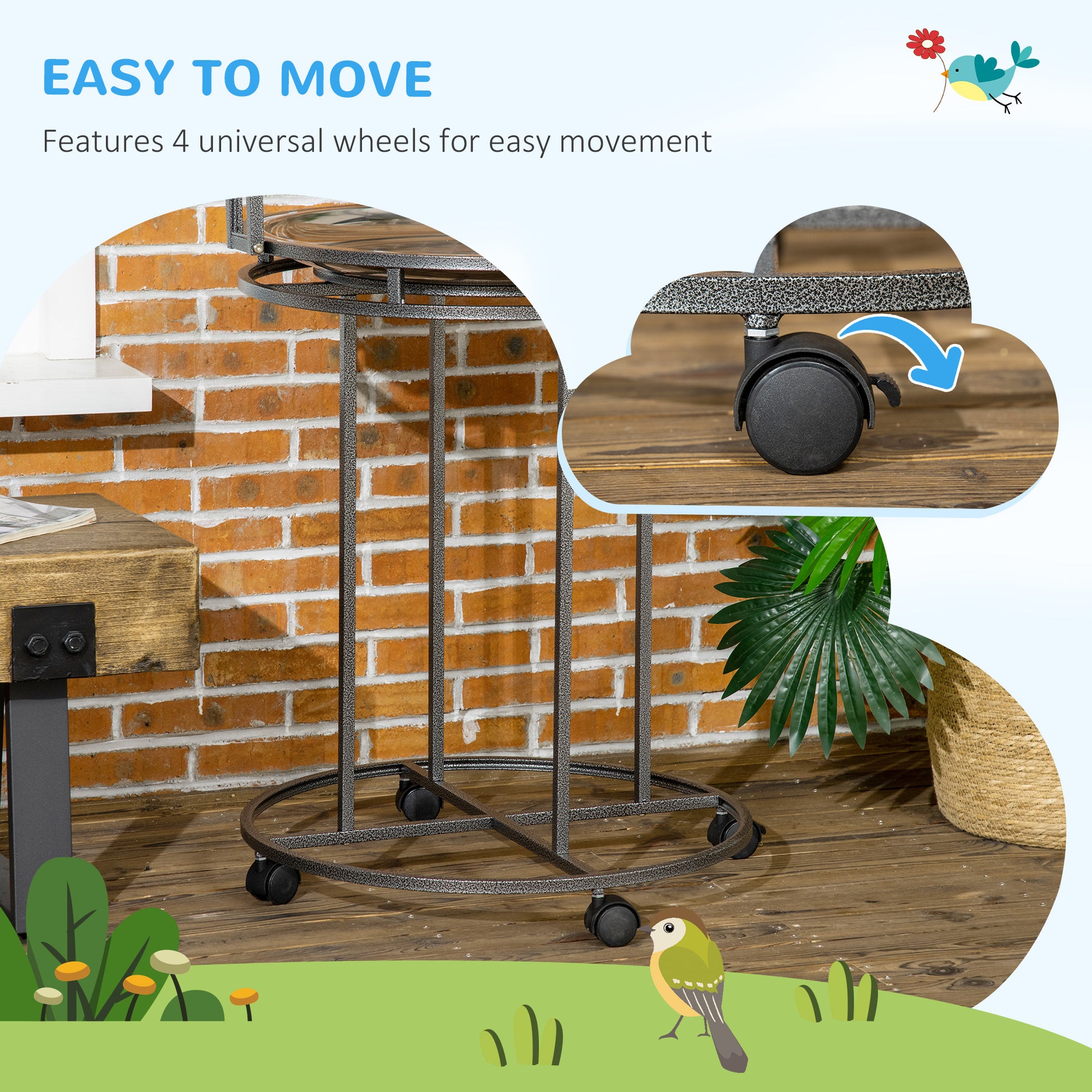 Pawhut Parrot Stand Large Bird Perch Stand With Toy Hook & 3 Ladders, Parrot Perch With Easy Grip, Bird Wooden Stand, Gray Gray Steel