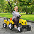 Aosom Kids Ride On Farm Tractor, Manual Pedal Ride On Car With Back Storage Trailer, Shovel & Rake, Horn For Age 3 Years Old, Yellow Yellow Iron Plastic