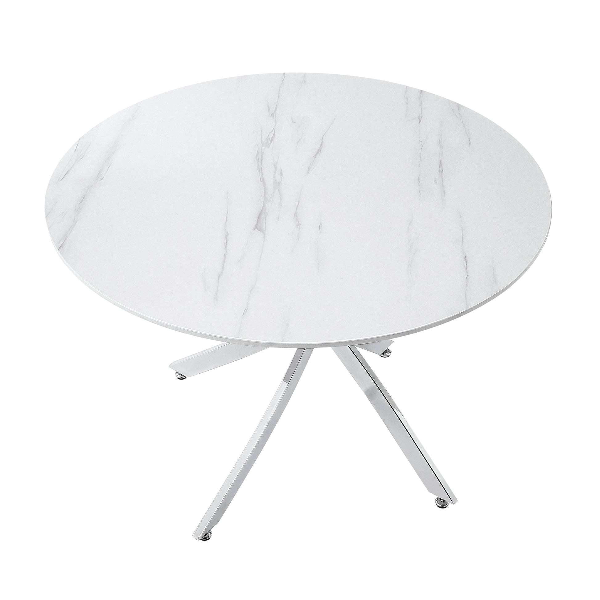 Ultra Modern Dining Furniture 1Pc Round Faux Marble Top Dining Table Chrome Finish Metal Legs Chrome Seats 4 Dining Room Ultra Modern Kitchen & Dining Tables Round Faux Marble,Metal