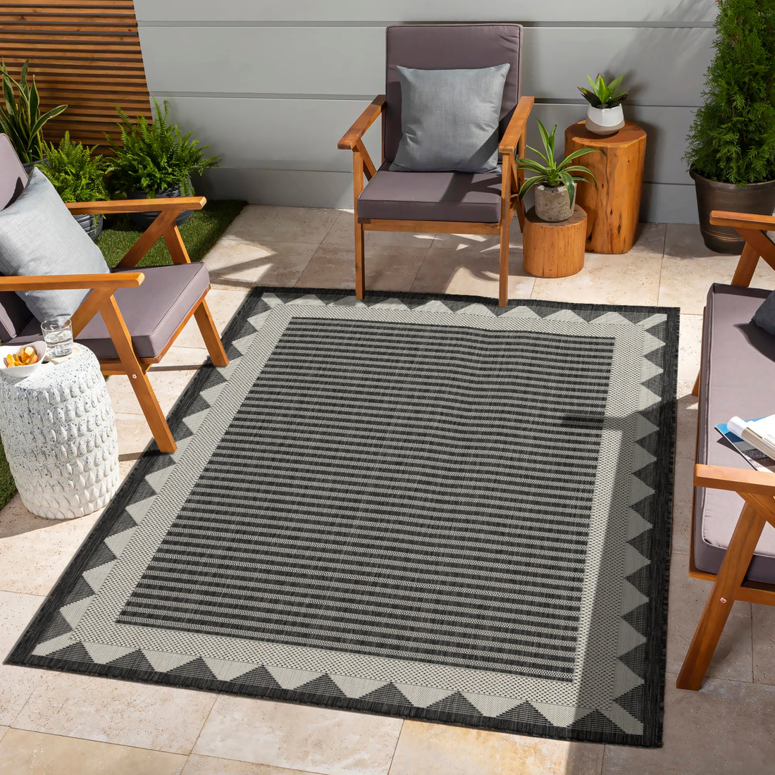 Sunshine Gc Har2014 Anthracite 7 Ft. 10 In. X 10 Ft. 3 In. Indoor Outdoor Area Rug Anthracite Polyester Polypropylene