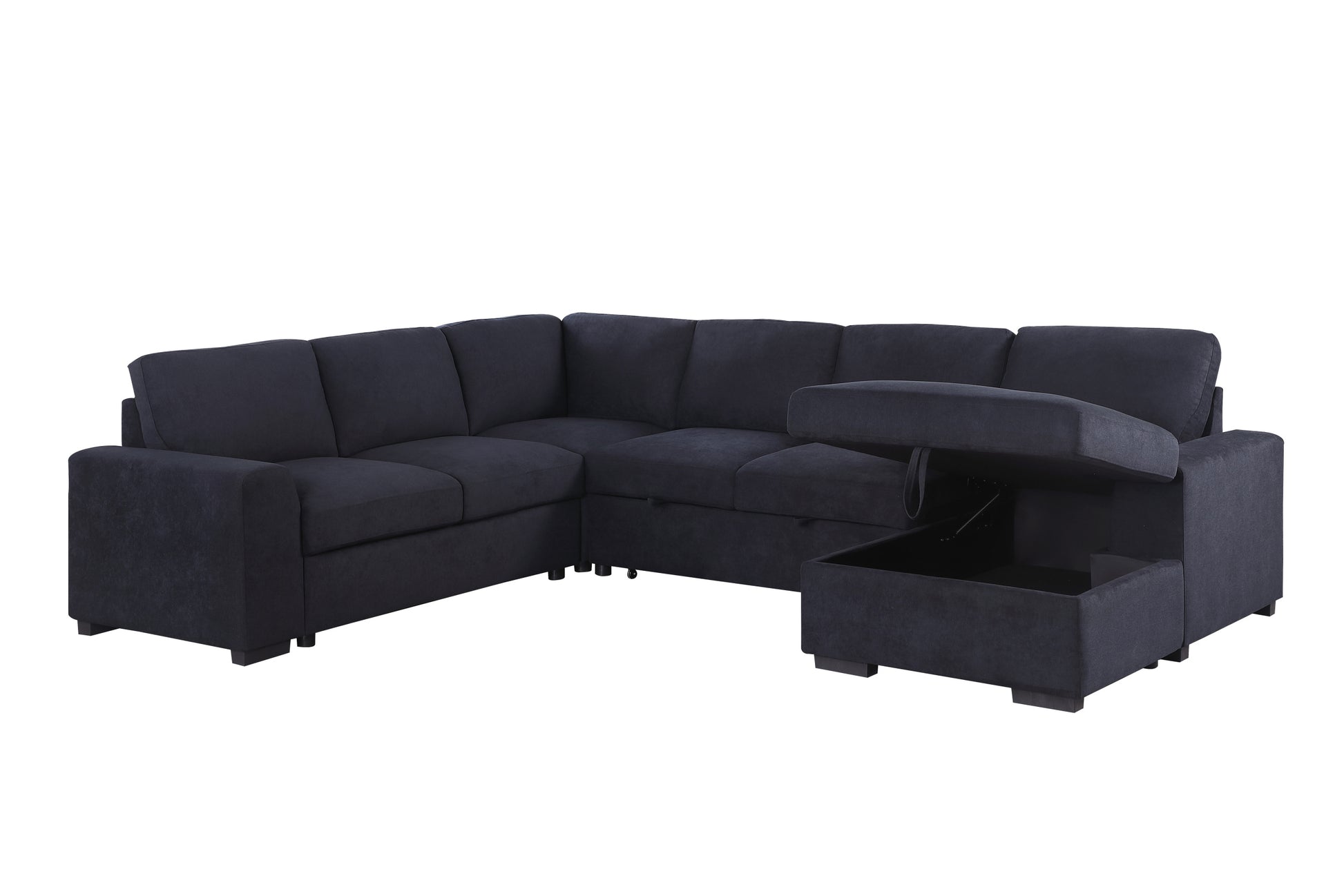 Selene Ii 117.5"W Dark Gray Woven Fabric Sleeper Sectional Sofa With Right Facing Storage Chaise Dark Gray Fabric 6 Seat