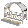 Twin Size Bed With Arched Roof And 2 Drawers, Gray Twin Gray Plywood