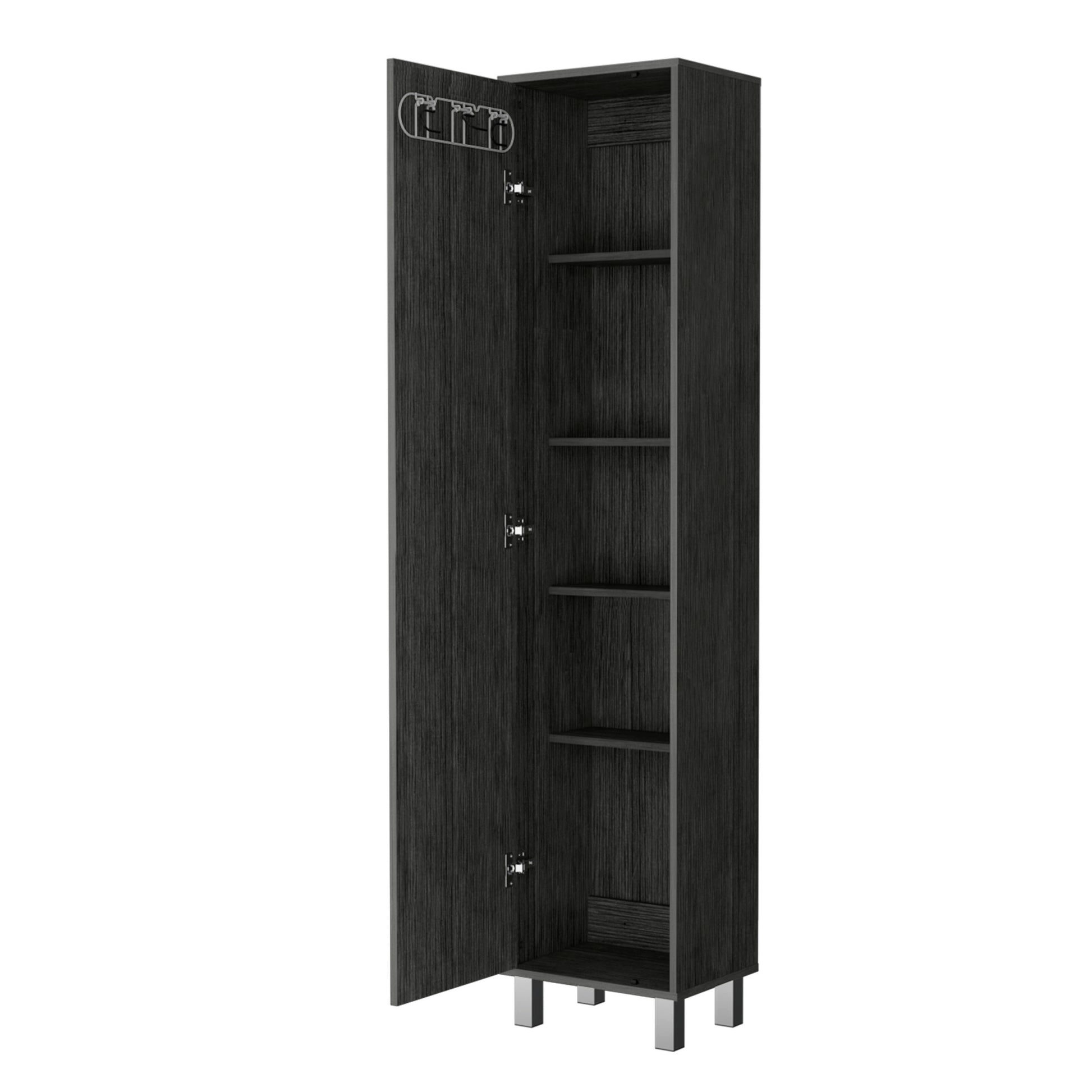 Lawen Tall Storage Cabinet, Single Door, 3 Broom Hangers Smoke Contemporary Particle Board Cabinets Included Engineered Wood