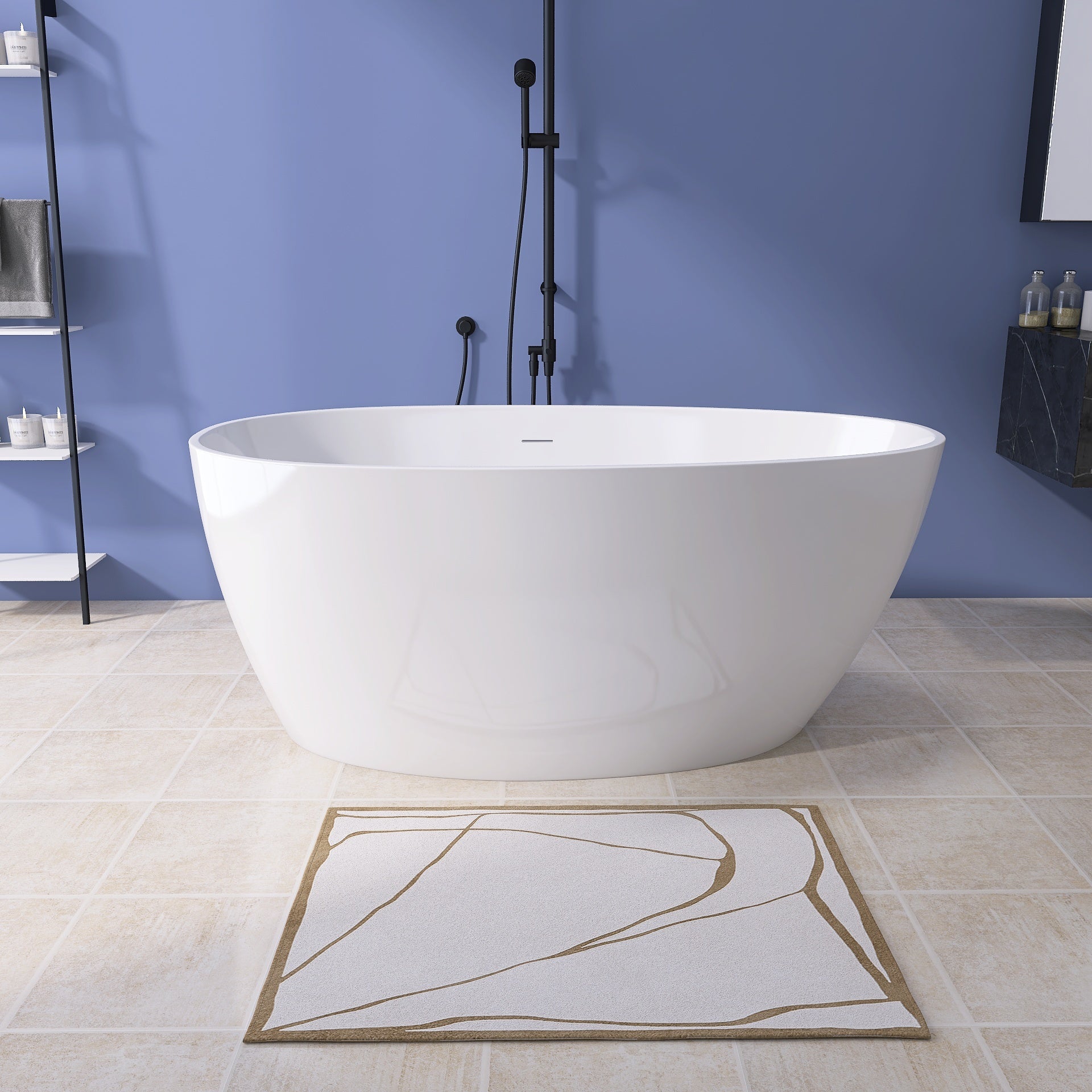 59" Acrylic Free Standing Tub Classic Oval Shape Soaking Tub, Adjustable Freestanding Bathtub With Integrated Slotted Overflow And Chrome Pop Up Drain Anti Clogging Gloss White Gloss White Oval Bathroom Freestanding Tubs Polished 59 61 In Modern Soaking