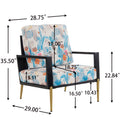 Retro Low Back Floral Print Velvet Accent Armchair With Gold Metal Legs & Rubberwood Frame, Wide Armrest Mid Century Lounge Chair With Pillow Back, Sofa Chair For Living Room & Balcony, Blue Floral