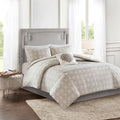 4 Piece Embroidered Cotton Reversible Duvet Cover Set Queen Ivory Polyester