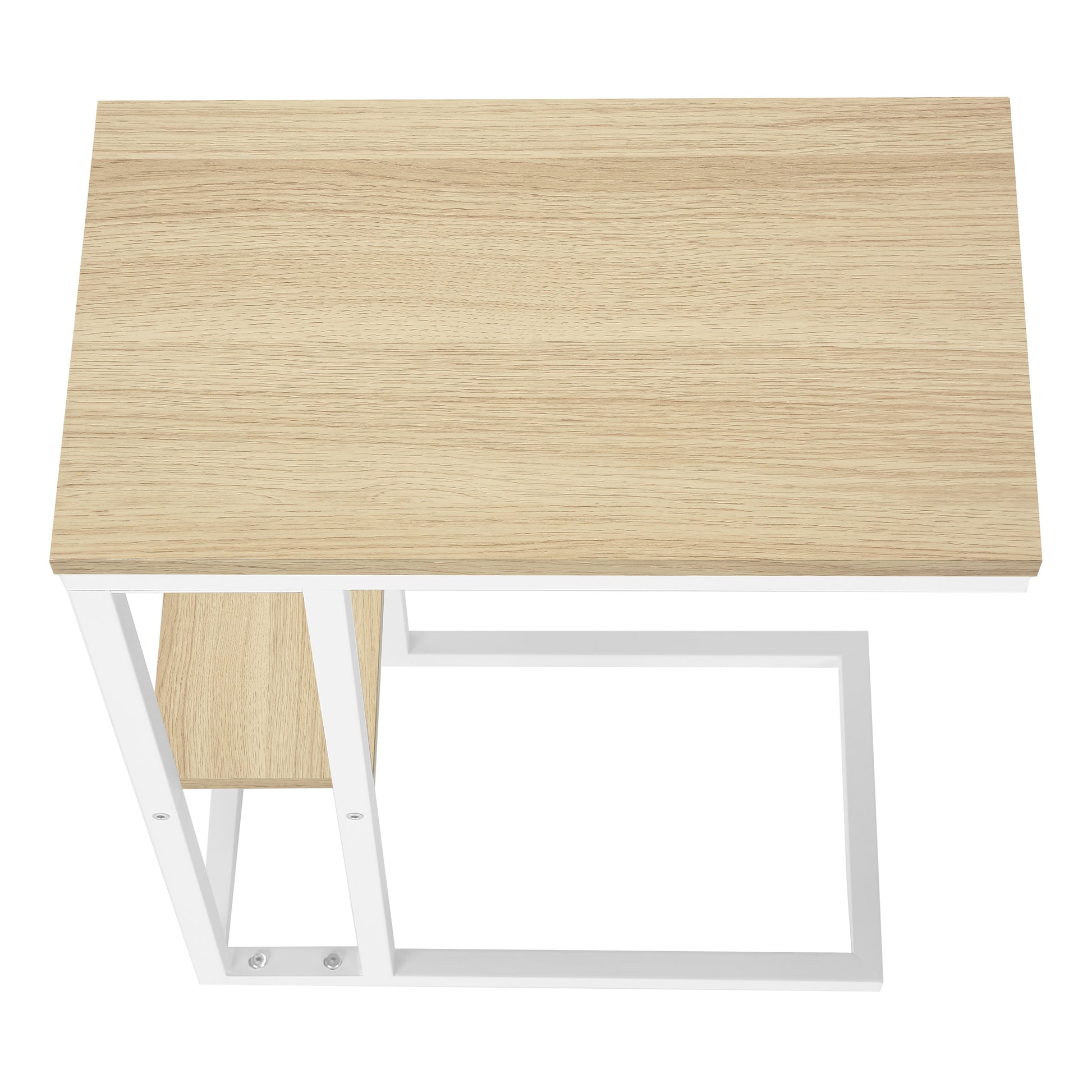 Accent Table, C Shaped, End, Side, Snack, Living Room, Bedroom, Natural Laminate, White Metal, Contemporary, Modern Natural Particle Board