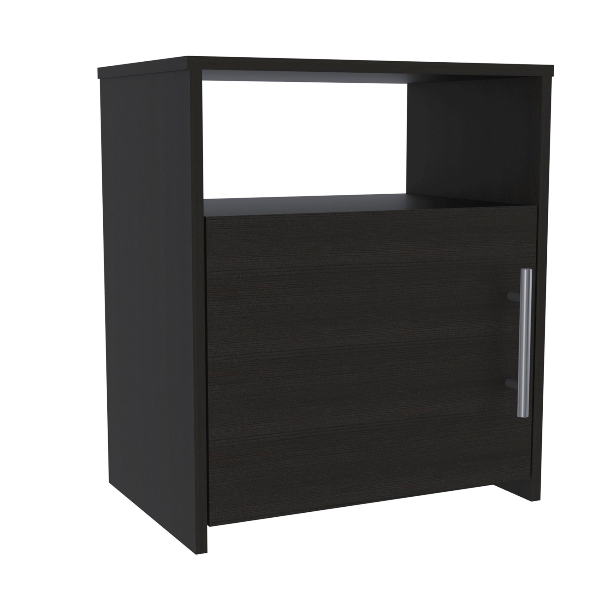 Nightstand Cuarzz, One Cabinet, Black Wengue Finish Black Particle Board