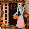 Homcom 5.9' Halloween Inflatable Outdoor Decoration Ghost With Pumpkin, Blow Up Led Yard Decor For Garden, Lawn, Party, Holiday, Waterproof White Polyester