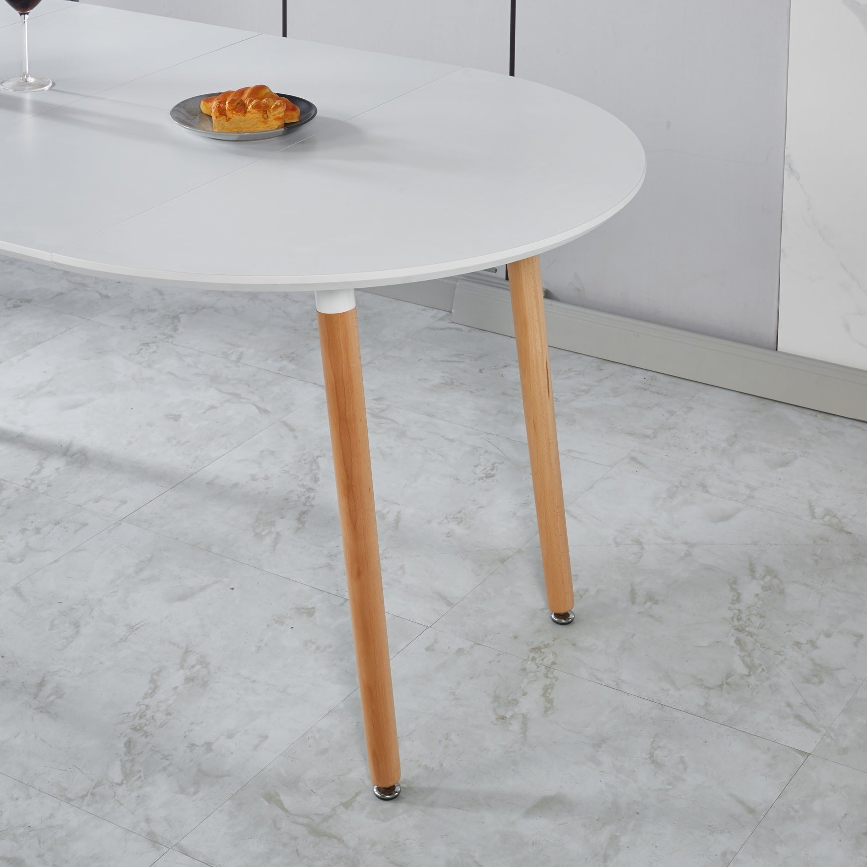 Extensible Table,Dining Table,Office Table,Coffee Table,Wood Leg,100 140 180X100X75Cm Matte White Mdf