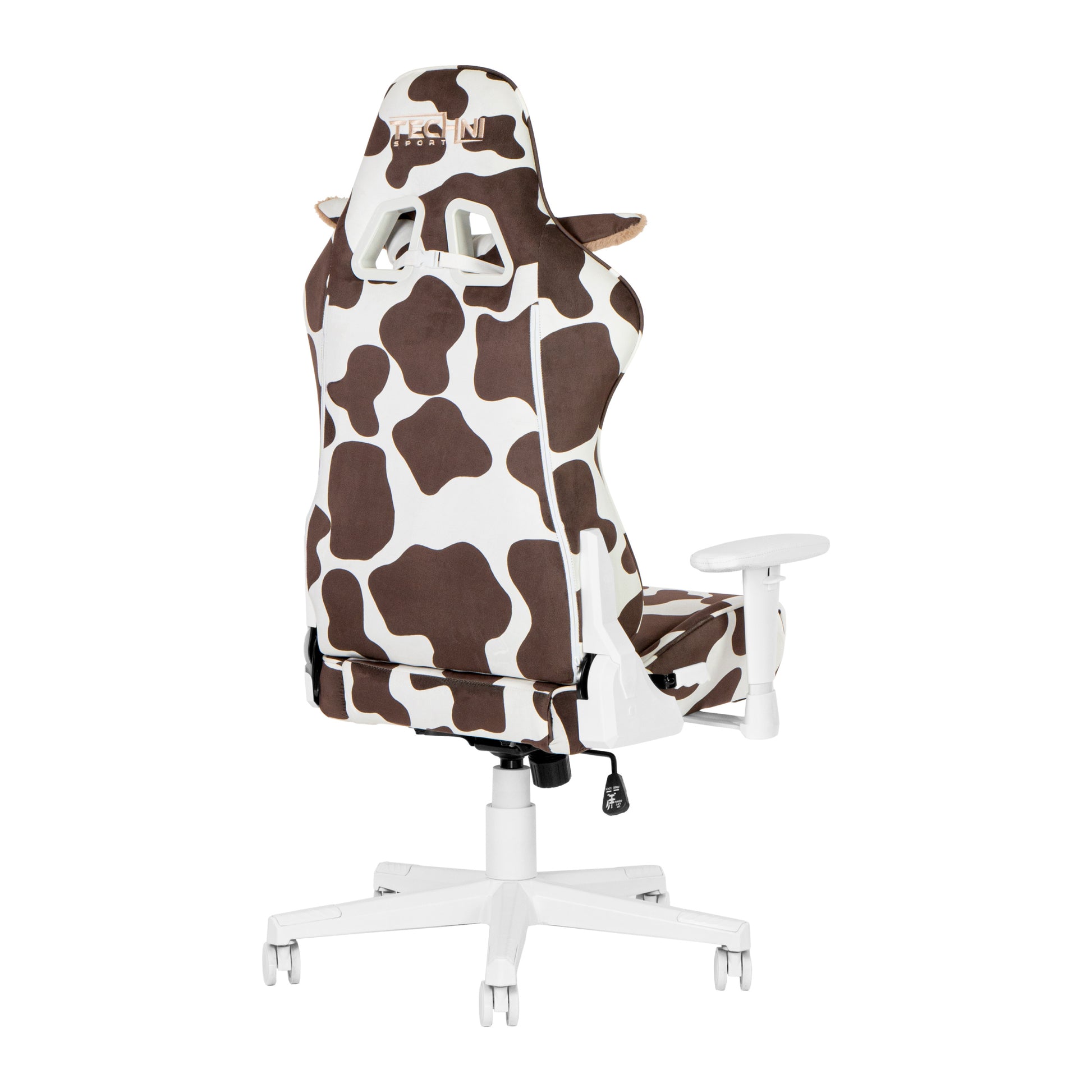 Techni Sport Ts85 Brown Cow Series Gaming Chair Caster Nylon Brown Office Spot Clean Rectangular Modern Handle Office Chairs Solid Back Fabric Metal