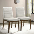 Ines White Boucle Dining Chair Set Of 2 Solid Brown,White Brown Dining Room Foam Wipe Clean Mid Century Modern Dining Chairs Foam Boucle,Solid Wood