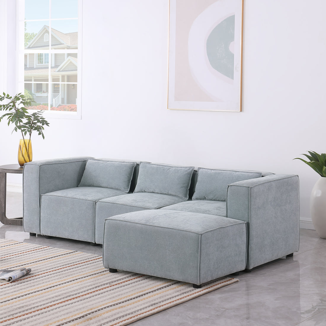 Modular Sofa Grayish Blue Chenille Fabric, Simple And Grand, The Seat And Back Is Very Soft. This Is Also A Knock Down Sofa Grayish Blue Chenille 4 Seat