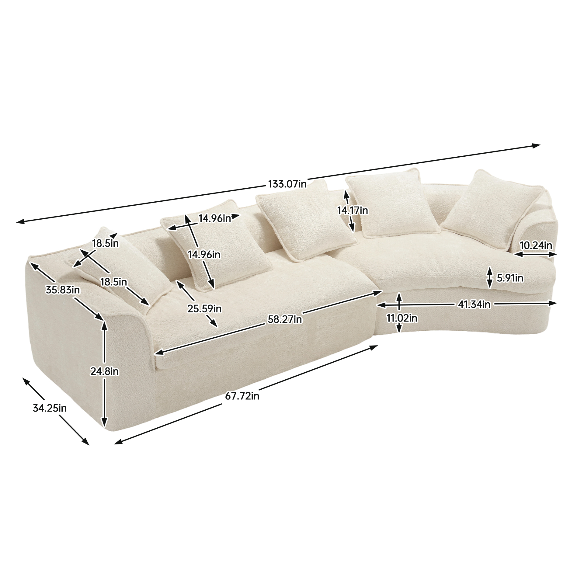 Coolmore Boucle Sofa 3 Seater For Living Room Oversized Comfy Sofa Unique Double Seat And Corner Construction For Apartment, Office Left Hand Facing Beige Beige Primary Living Space Foam Boucle 3