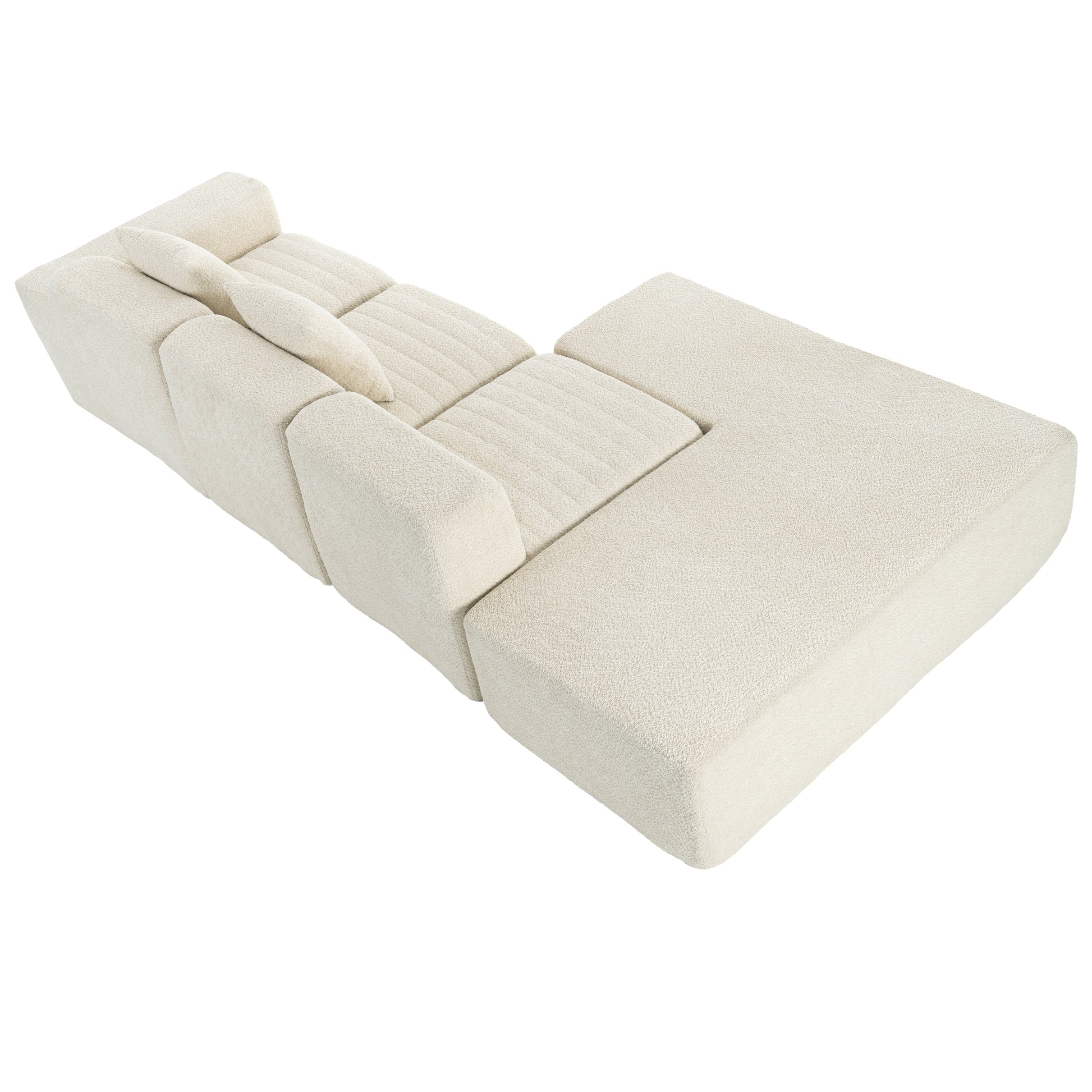 116.5" Sectional Sofa Full Compressed Sofa Couch Free Combined Sofa For Living Room, Beige Beige Foam Polyester 4 Seat