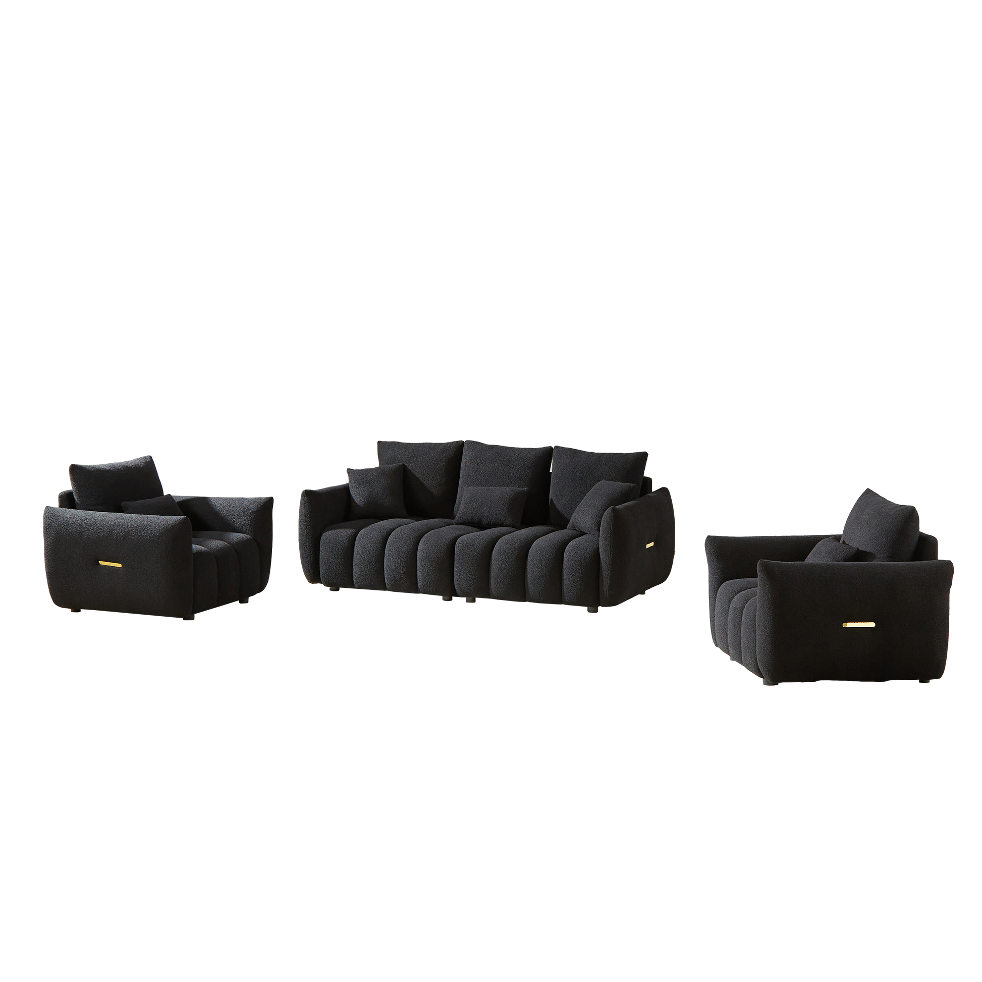 3 Seater 1 Seater 1 Seater, Combo Sofa Modern Living Room Sofa, Teddy Sofa, Wooden Frame, 5 Cushions, Apartment Sofa Furniture Black Wood Primary Living Space Pine Foam Fabric 5 Seat