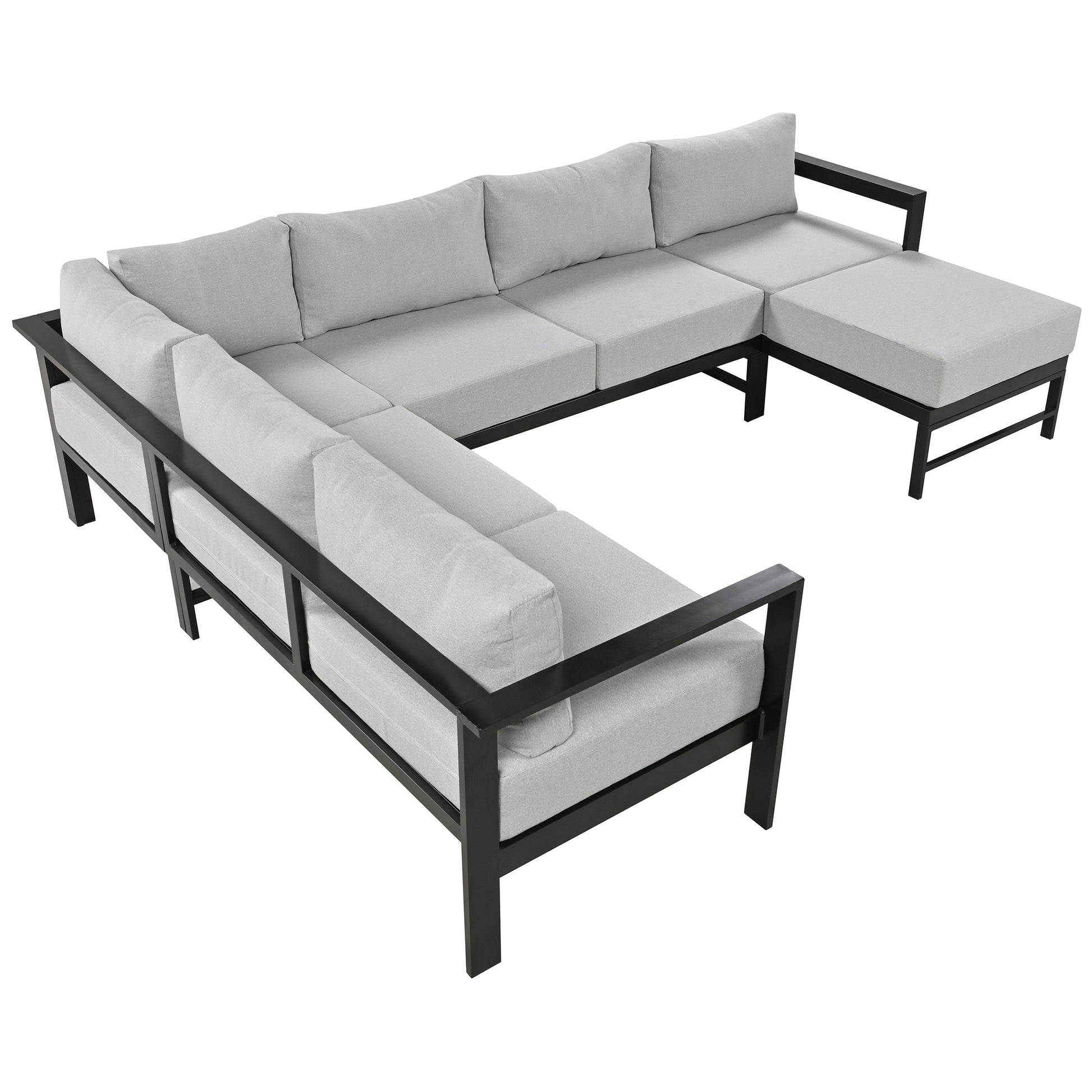 U Shaped Multi Person Outdoor Sofa Set, Suitable For Gardens, Backyards, And Balconies. Grey Seats 6 Aluminum