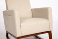 Mid Century Modern Accent Chair With Wood Frame, Upholstered Living Room Chairs With Waist Cushion, Reading Armchair For Bedroom Sunroom Grey White Linen