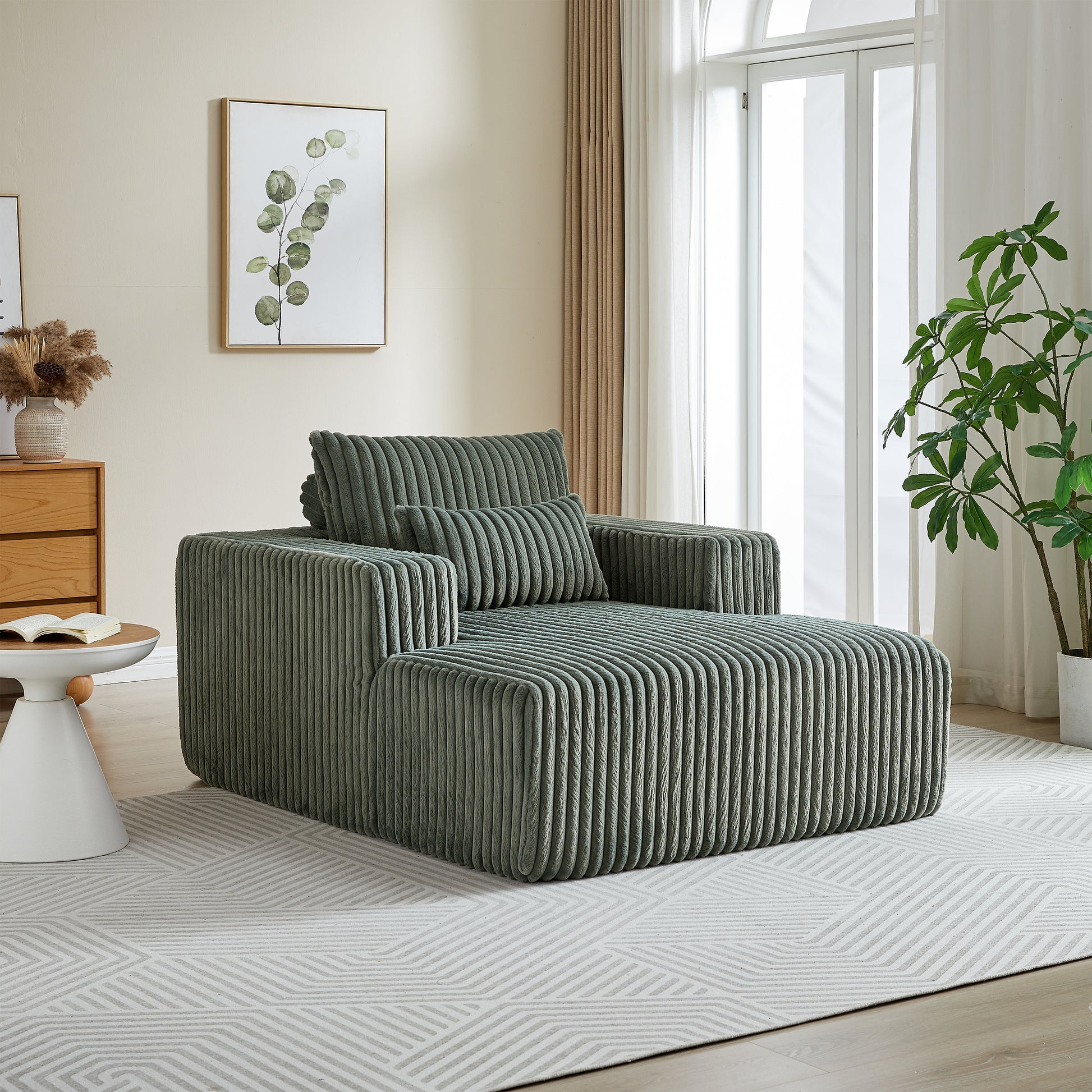 62.5 Inch Corduroy Sponge Sofa Lounge Chair,No Assembly Required,Fluffy Modern Sleeper Chair For Indoor Living Room Bedroom Army Green Foam Corduroy 1 Seat