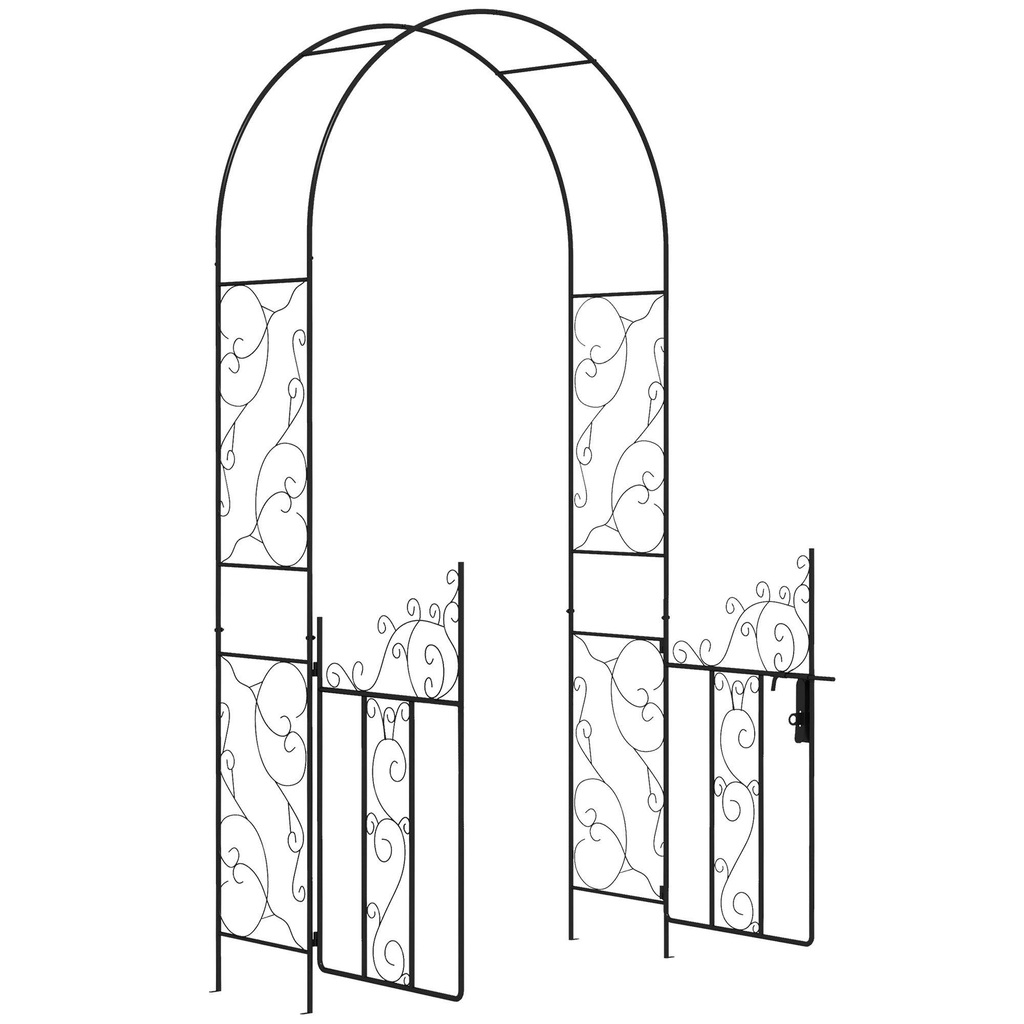 Outsunny 7.5' Metal Garden Arch With Gate, Garden Arbor Trellis For Climbing Plants, Roses, Vines, Wedding Arch For Outdoor Garden, Lawn, Backyard, Black Black Steel