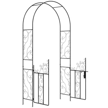 Outsunny 7.5' Metal Garden Arch With Gate, Garden Arbor Trellis For Climbing Plants, Roses, Vines, Wedding Arch For Outdoor Garden, Lawn, Backyard, Black Black Steel