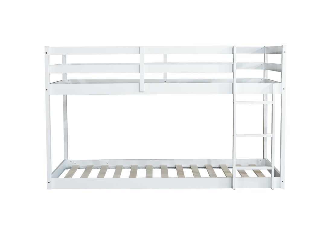 Solid Woodensolid Rubber Wooden Twin Over Twin Loft Bed With Ladder ,Upper And Bottom Bed Platforms Crafted With Strengthened Slats, White Twin White Rubber Wood