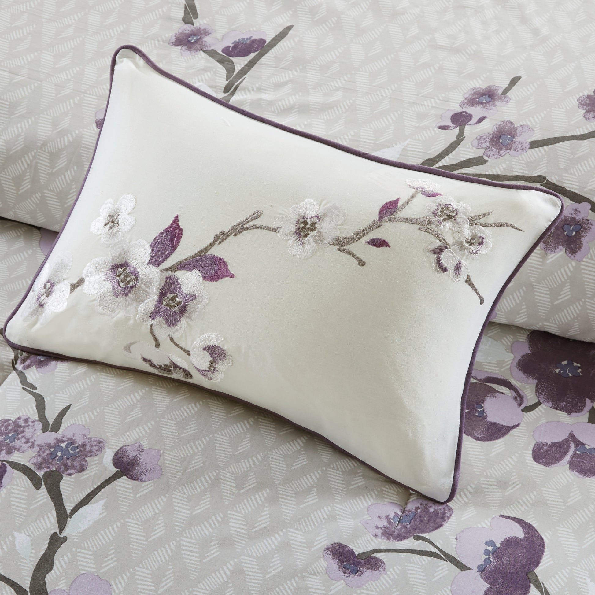 8 Piece Cotton Comforter Set Purple Taupe Queen Queen Purple Taupe Polyester