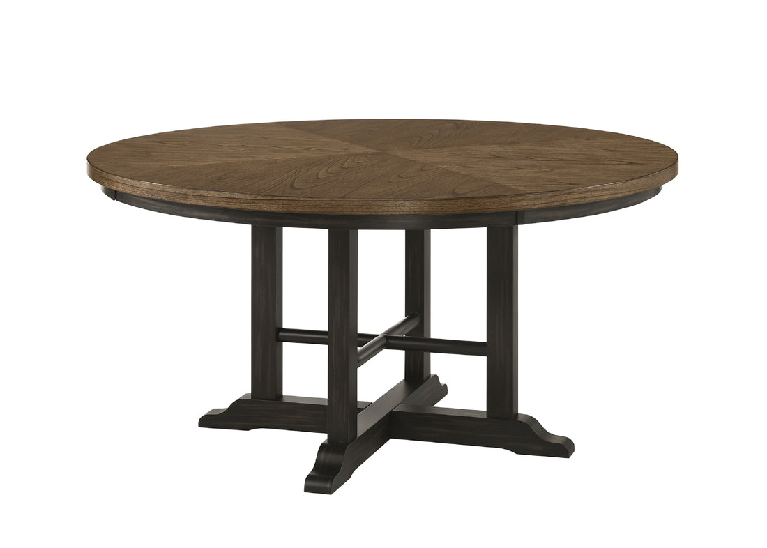 Brown Gray Finish Round Table Top Upholstered Seats Chair Wooden Dining Room Furniture 7Pc Set Solid Wood Wood Wood Grey Brown Gray Seats 4 Wood Dining Room Traditional,Vintage Rectangular Round Dining Table With Chair Wood