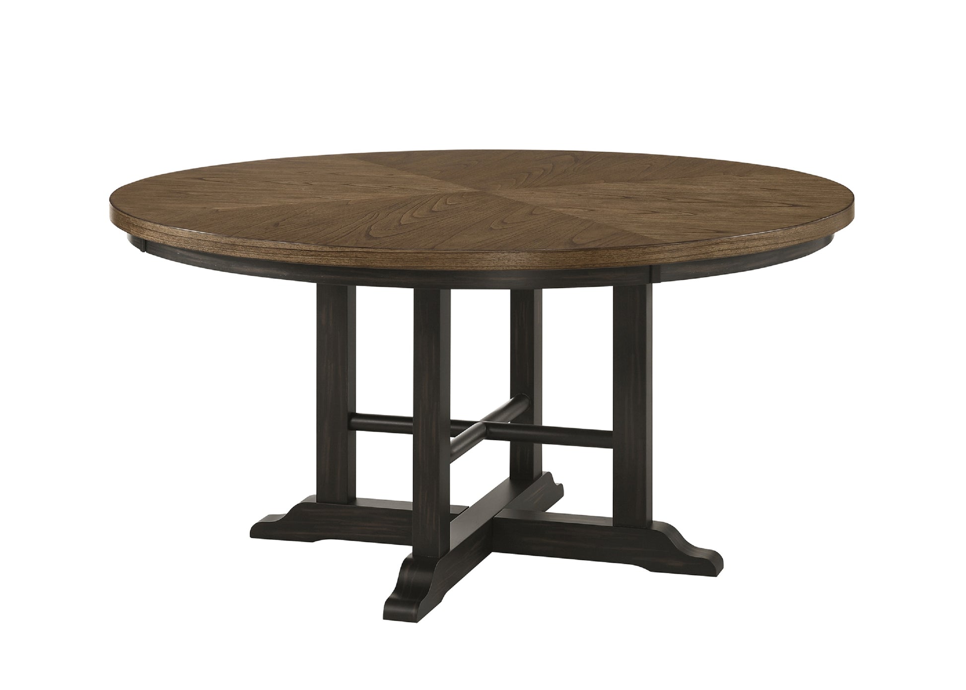 Brown Gray Finish Round Table Top Upholstered Seats Chair Wooden Dining Room Furniture 7Pc Set Solid Wood Wood Wood Grey Brown Gray Seats 4 Wood Dining Room Traditional,Vintage Rectangular Round Dining Table With Chair Wood