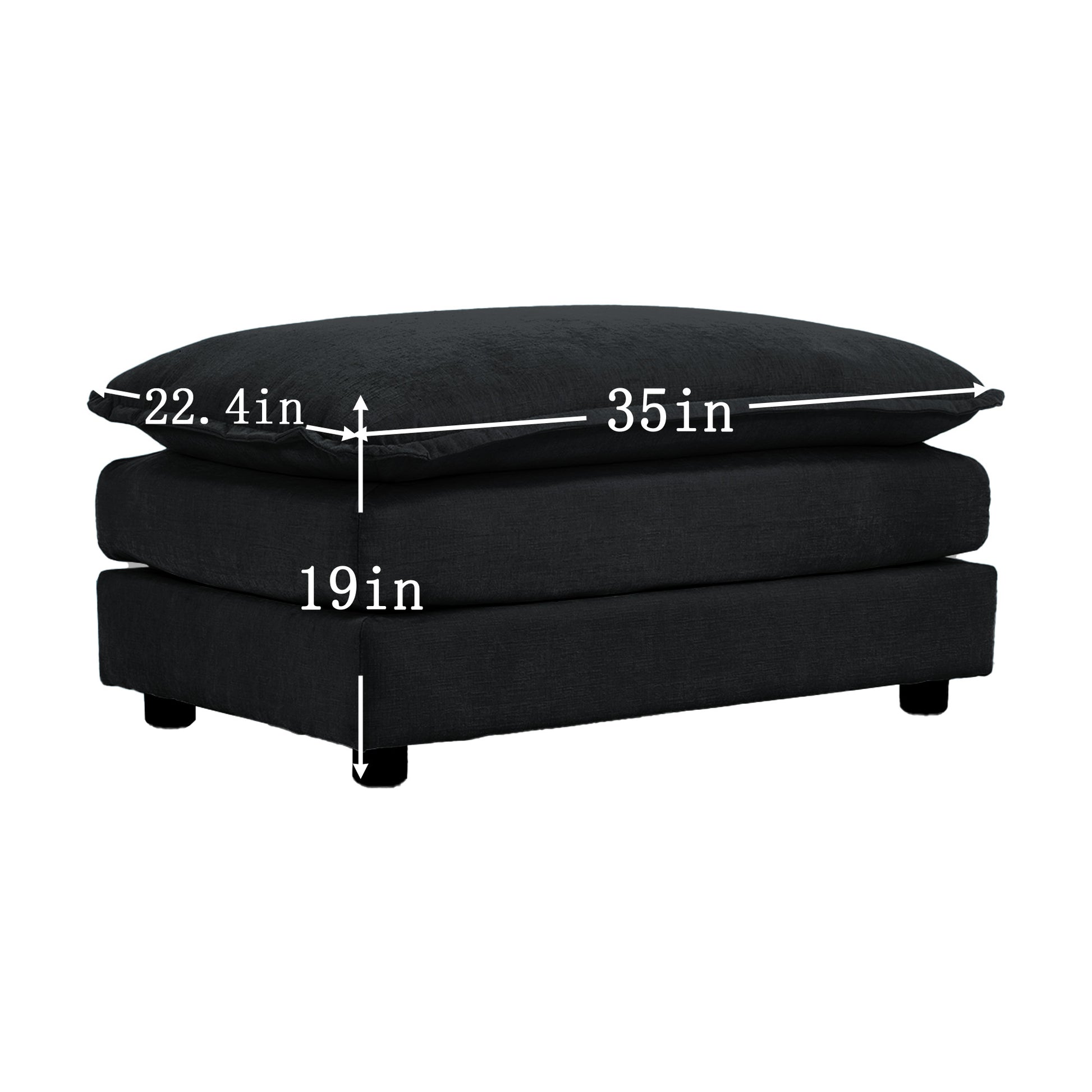 Comfortable Deep Seat Reversible Modular 6 Seater Sectional Super Soft Sofa U Shaped Sectional Couch With 3 Ottomans, 3 Toss Pillows And 2 Arm Pillows Black Chenille 3 Seat