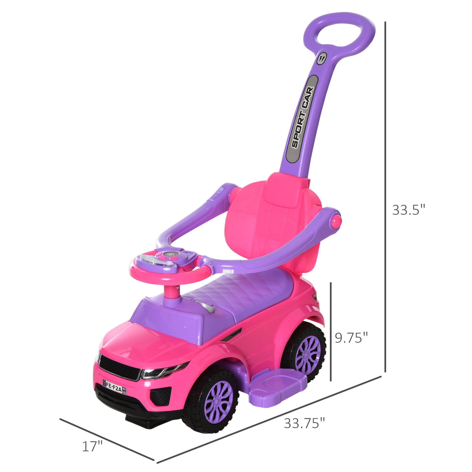 Aosom 3 In 1 Push Cars For Toddlers Kid Ride On Push Car Stroller Sliding Walking Car With Horn Music Light Function Secure Bar Ride On Toy For Boy Girl 1 3 Years Old Pink Pink Metal