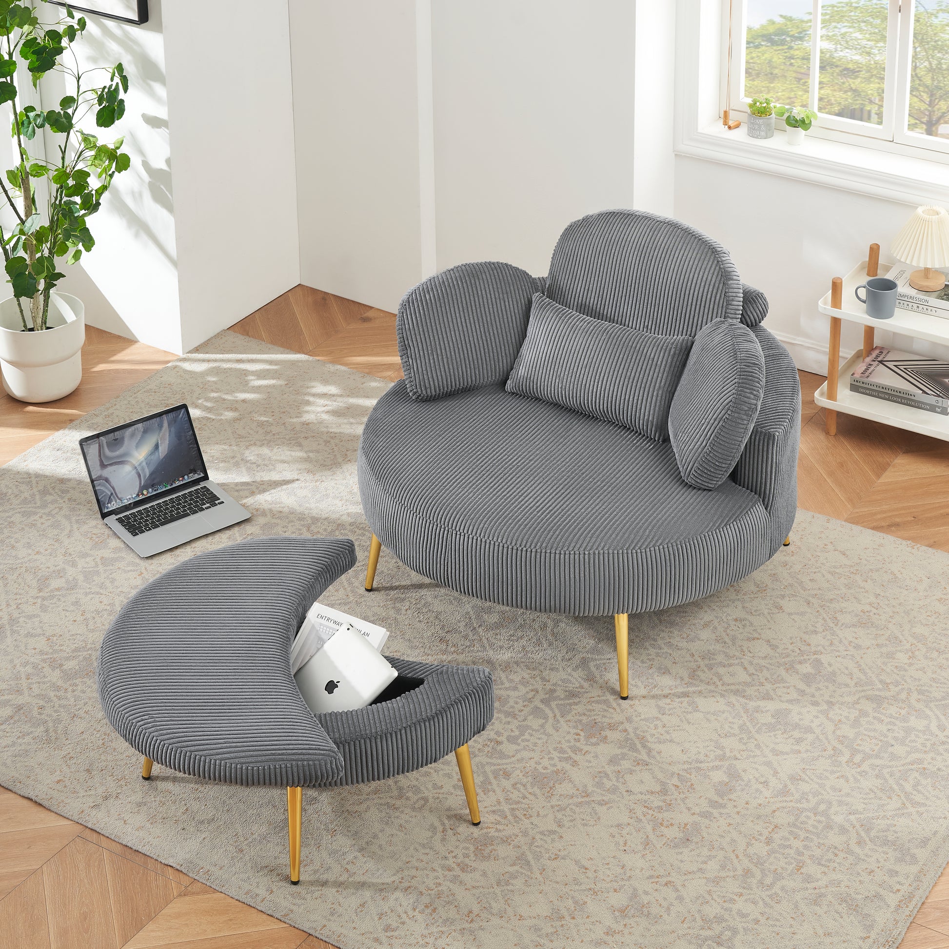 43 Inches Single Grey Comfortable Chair, Single Chair Soft And Comfortable, Suitable For Meeting Room, Living Room, Bedroom Gray Corduroy 1 Seat