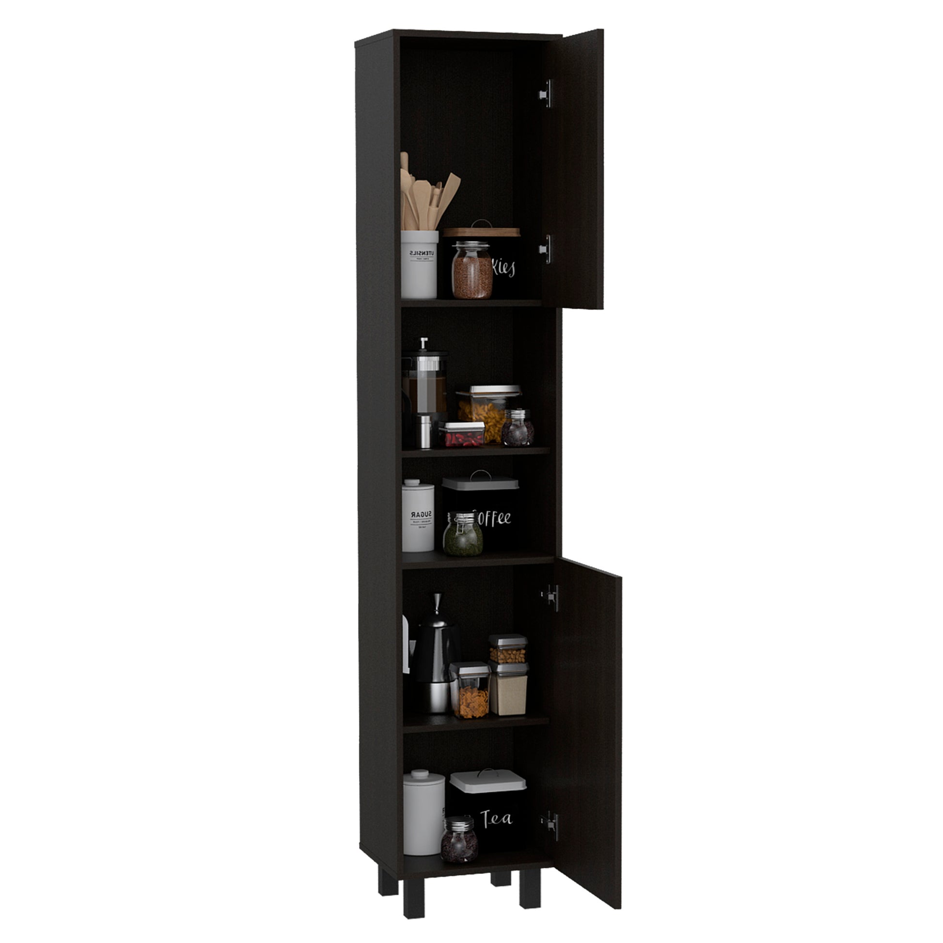 Sheffield 2 Door Pantry Cabinet, With Two 2 Cabinet Spaces And Two Open Shelves Black Kitchen Contemporary Pine Particle Board Cabinets Included Engineered Wood