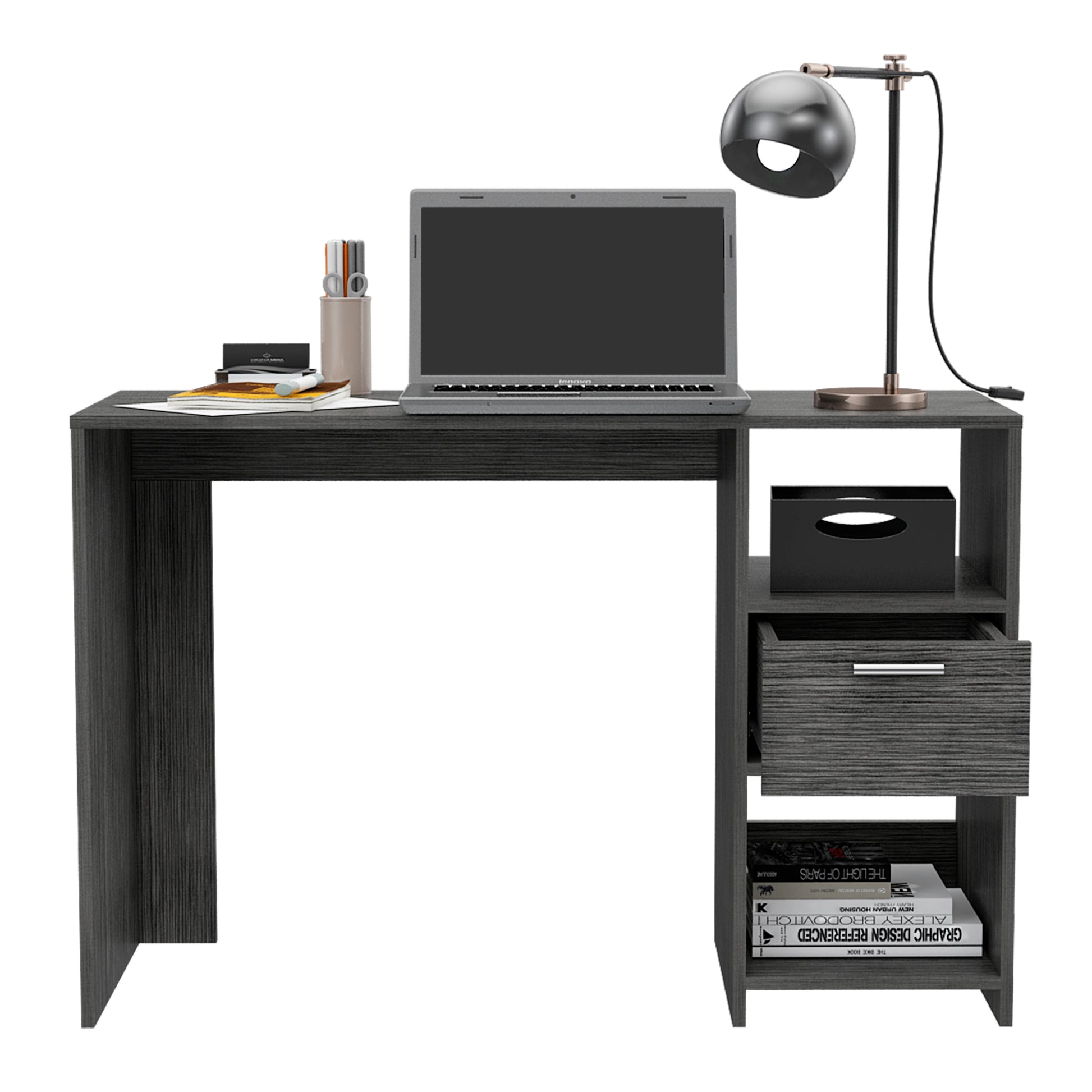 Arlington Writing Computer Desk, One Drawer, Two Shelves Gray Computer Desk Office Contemporary Rectangular Drawers Computer Tables Rectangular Melamine Engineered Wood