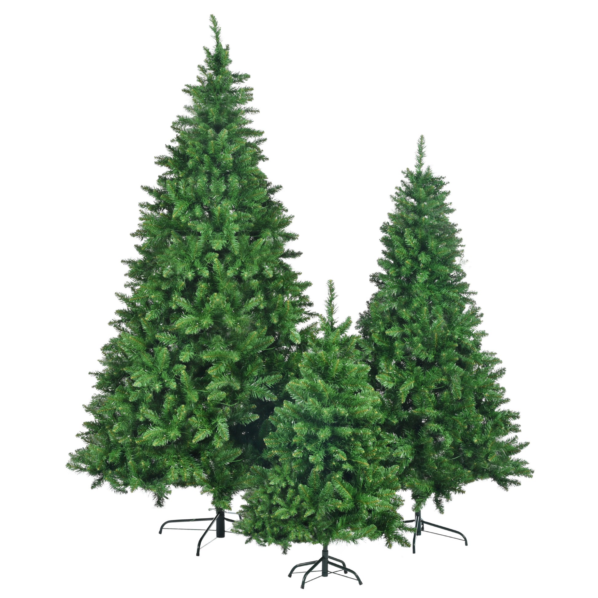 8Ft, 6Ft, 4Ft Pre Lit Green Pine Artificial Christmas Tree, Set Of 3 Hinged Xmas Trees With 820 Warm Yellow Led Lights And 2539 Branch Tips, Holiday Decoration For Home,Office And Party Green Pvc