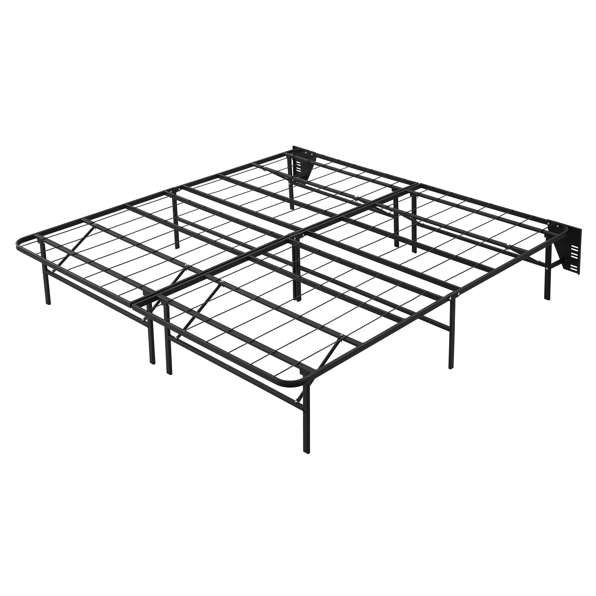 Black Metal Platform Foldable Bed Frame California King Size, Toolless High Profile Design California King Black Metal Bedroom Bed Frame Metal